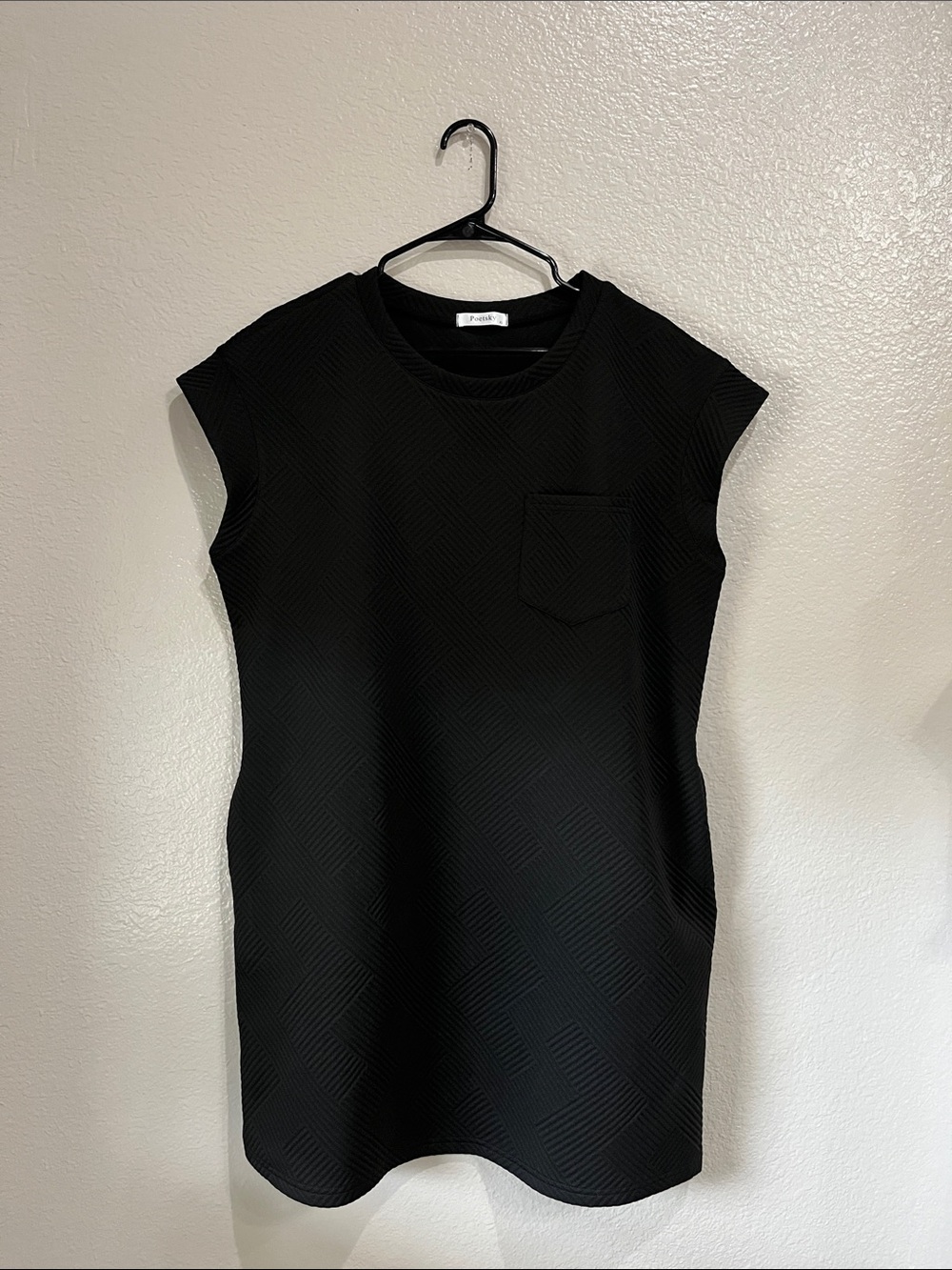 Poetsky Black Textured Mini Dress Sz XL Short Sleeve Bodycon Office TC0318
